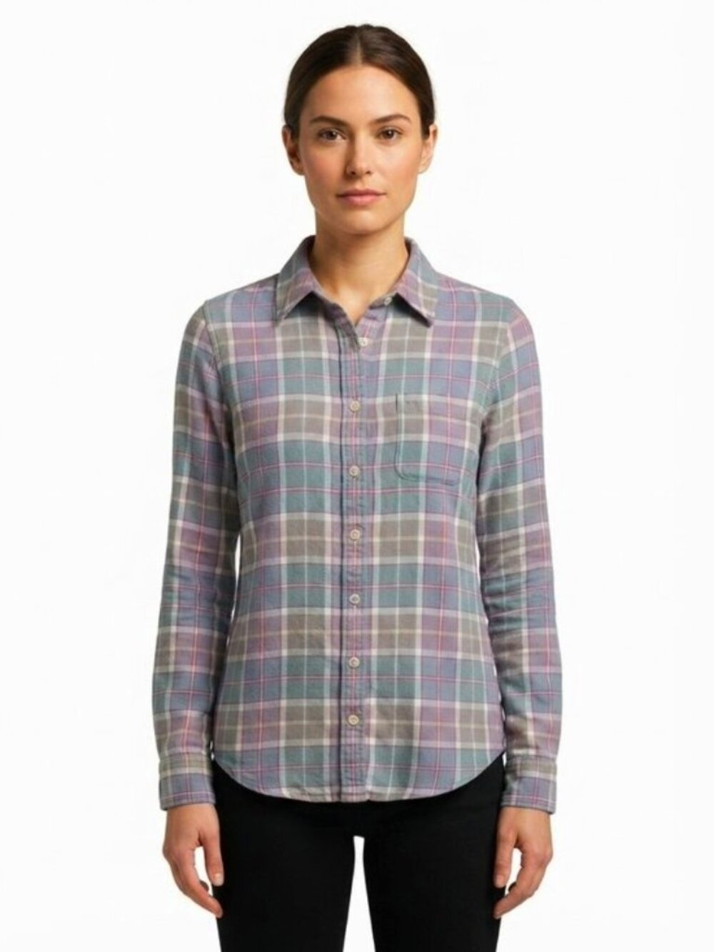 Lands' End Plaid Flannel Button Down Shirt- Sz. XS